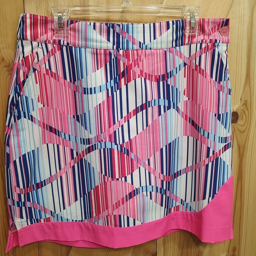 EP Pro Stretch Athletic Golf Pink/Blue Print Side Zip Skort Sz 10 Pickleball‎